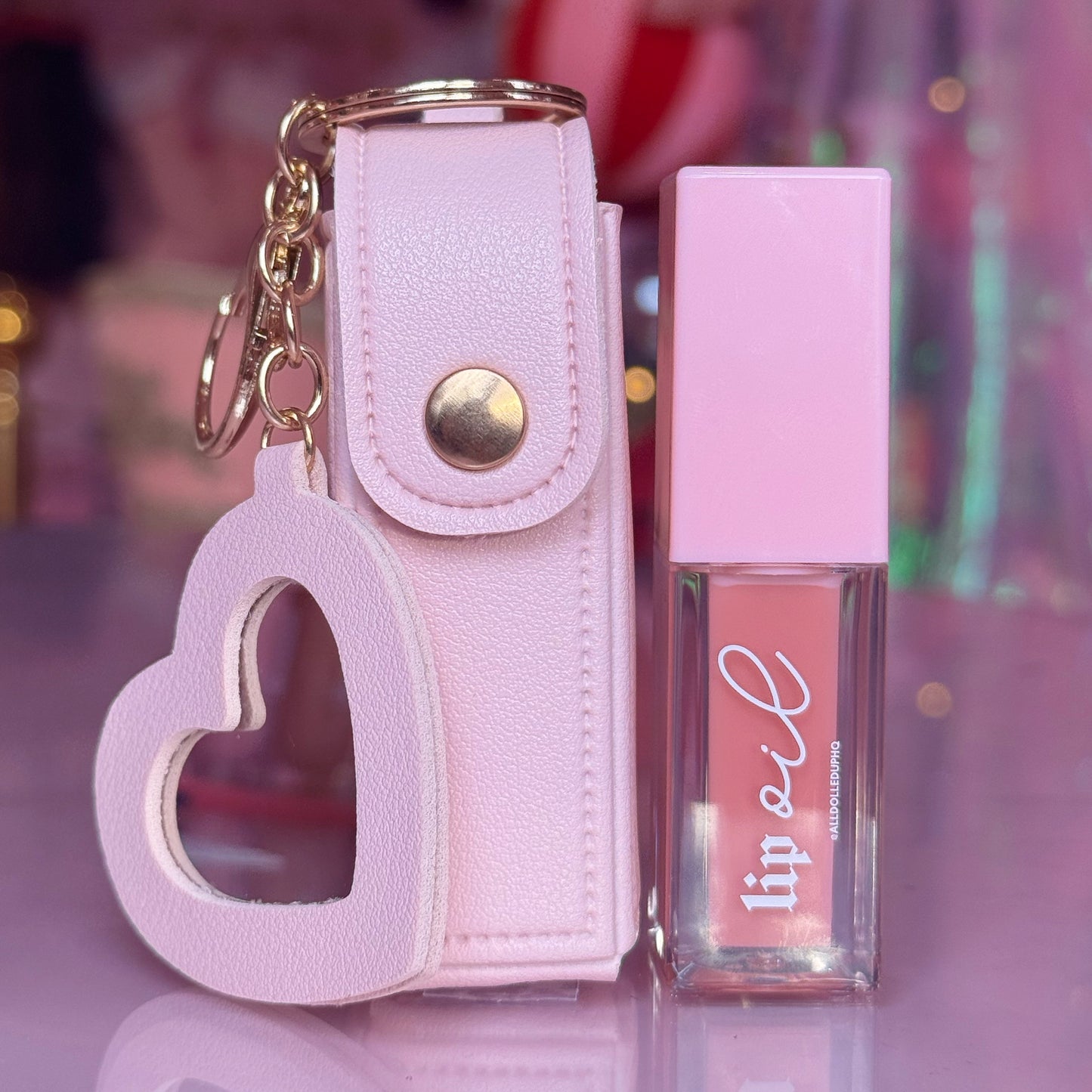 Lip Oil Case Key Ring - Pink